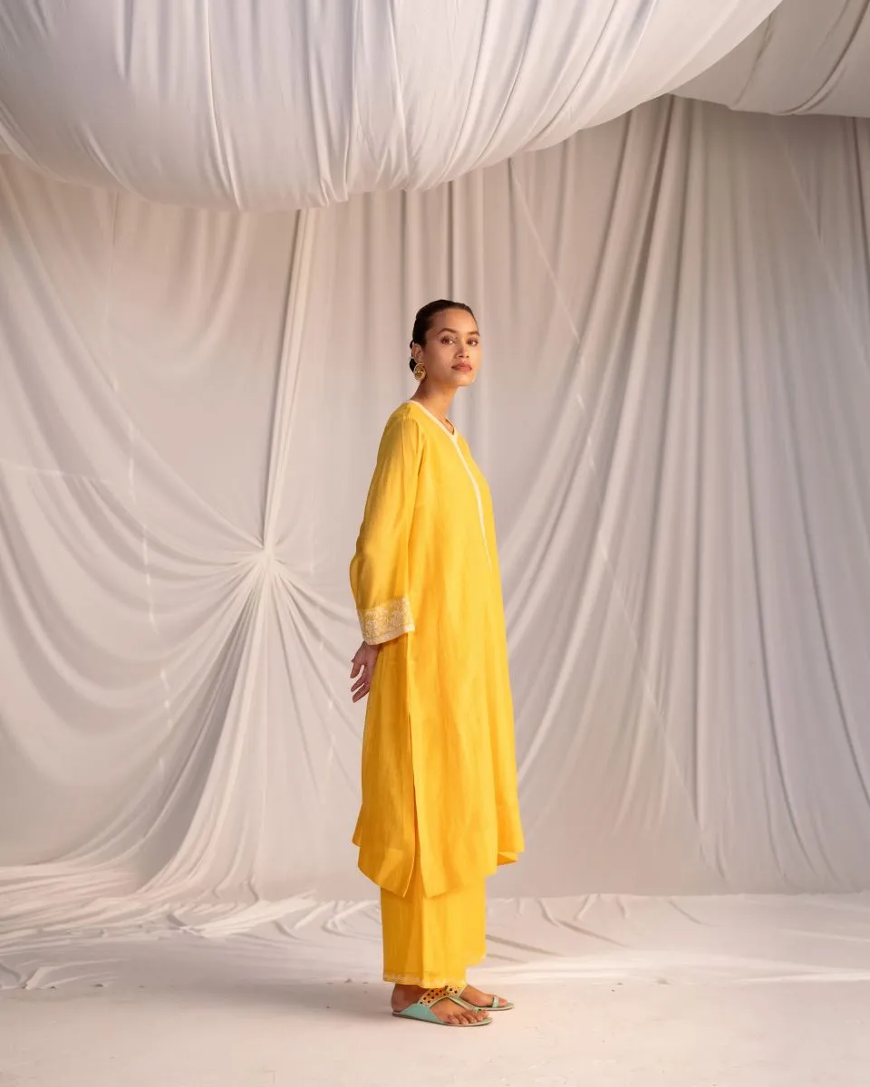 Varna mango yellow embroidered tunic with trousers-3
