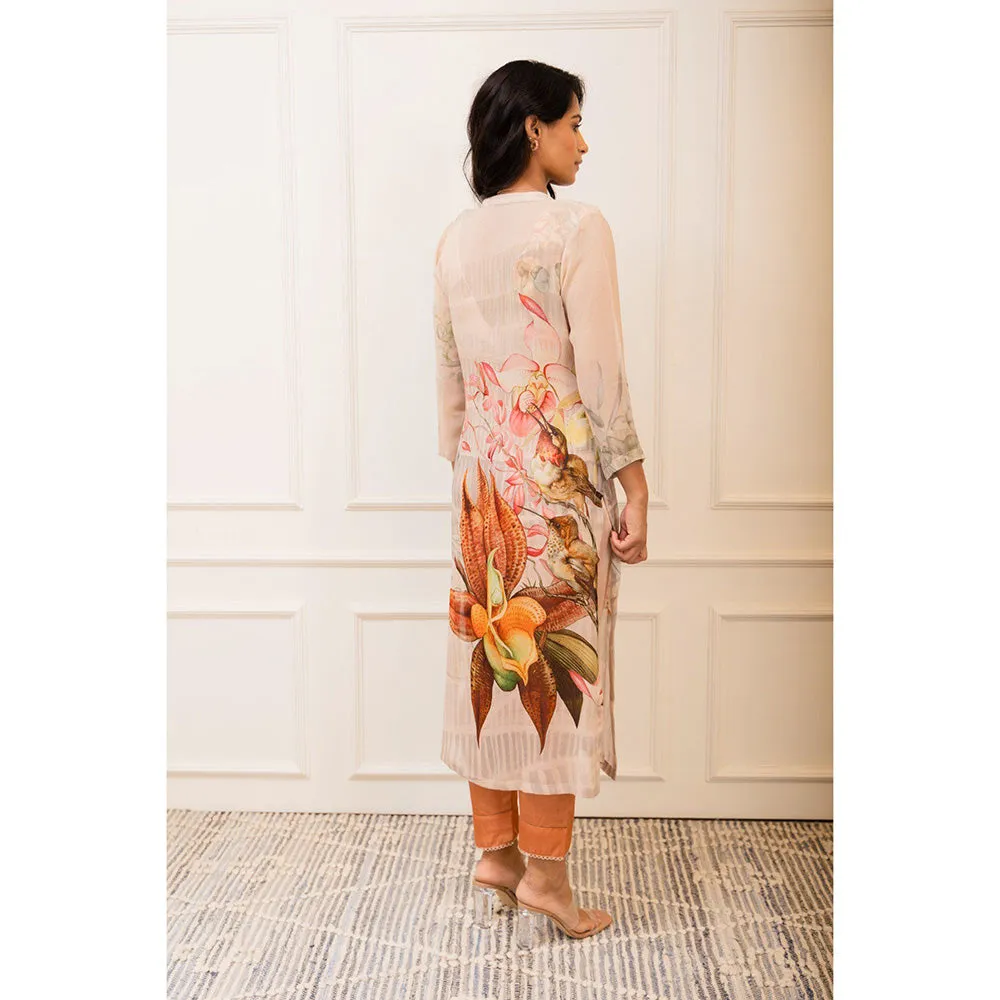 VARUN BAHL Botanical Printed Zipper Tunic with Blouse & Trouser (Set of 3)