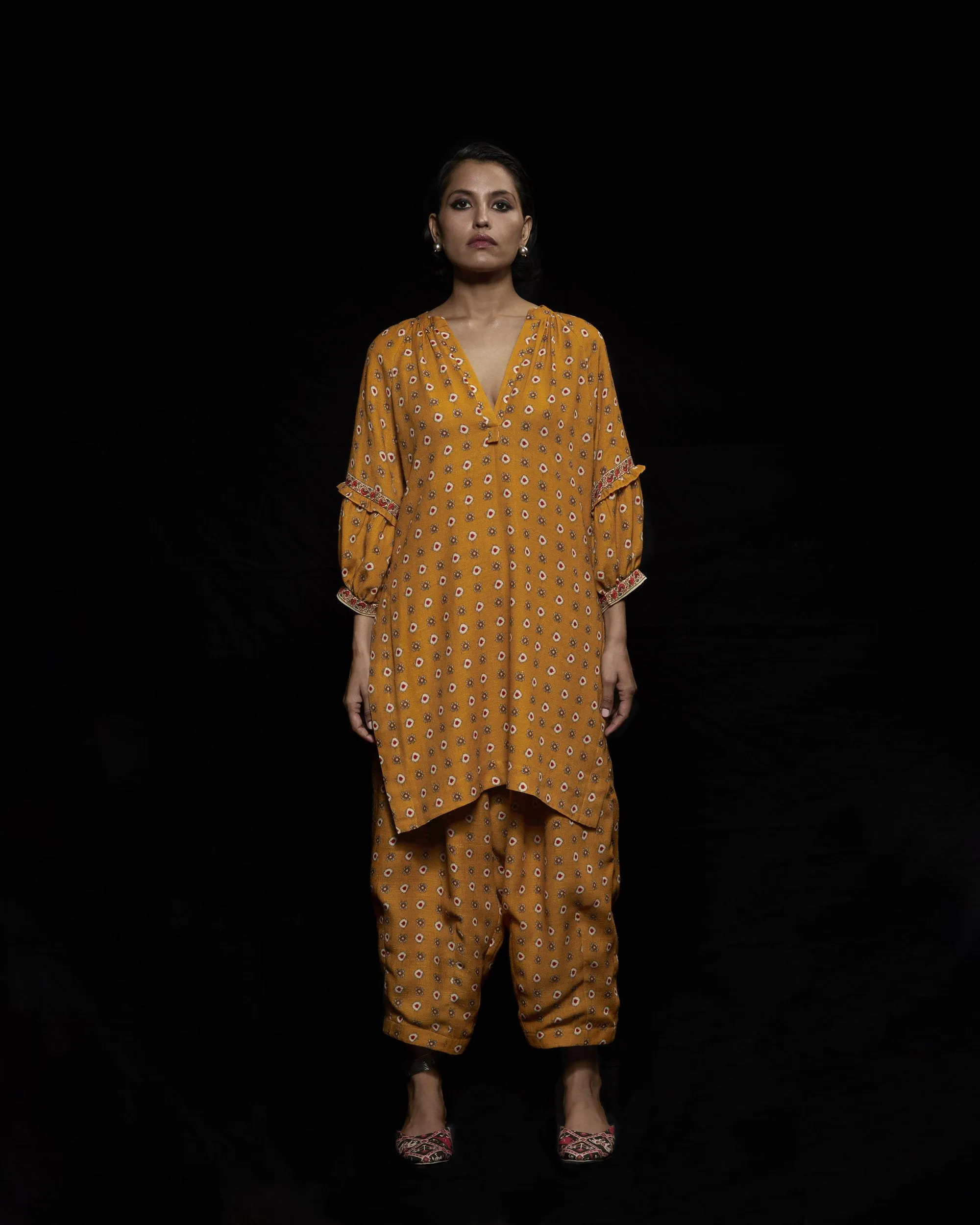 Viam   I   Mustard Ikat Hand Printed Tunic
