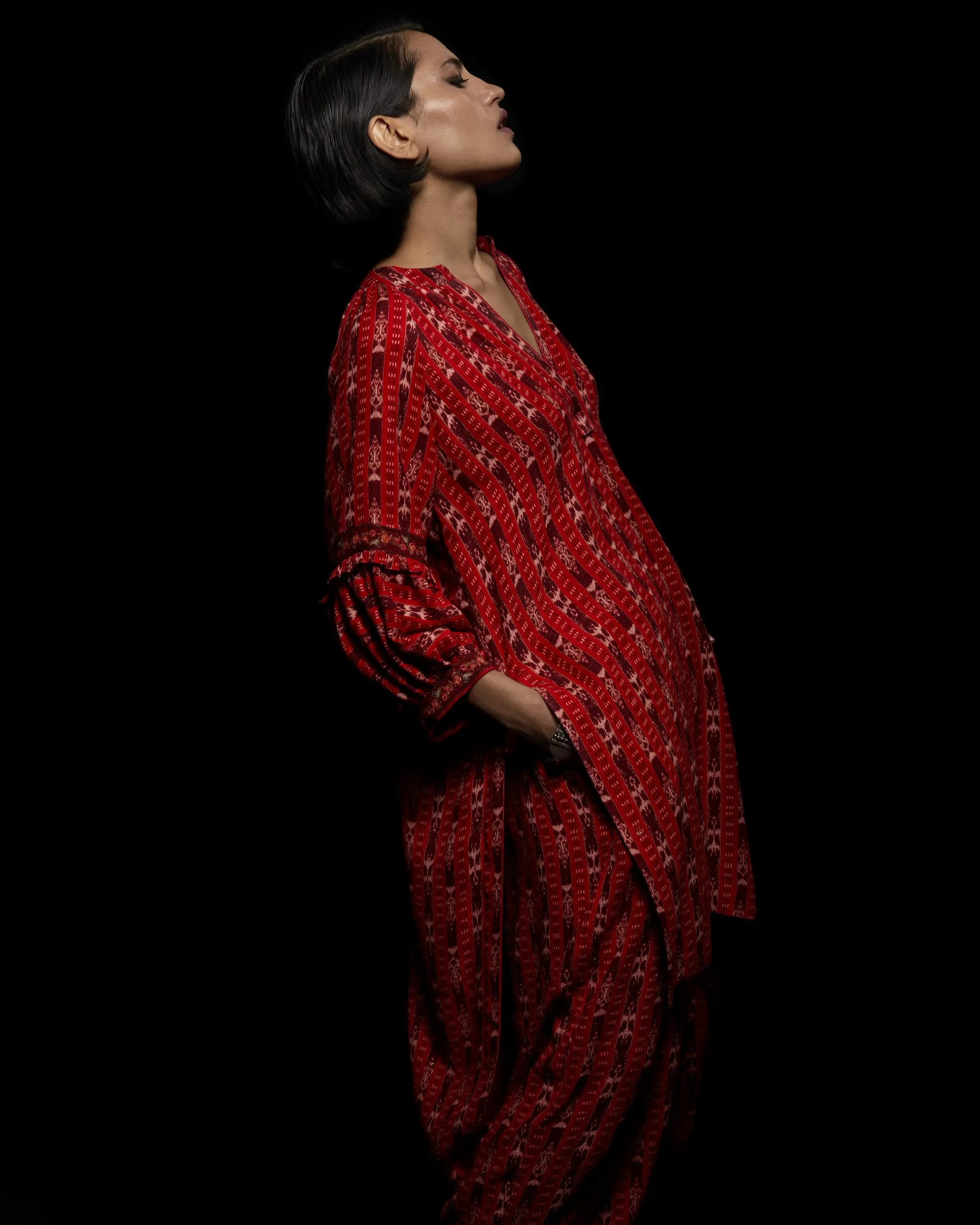 Viam   I   Red Ikat Hand Printed Tunic