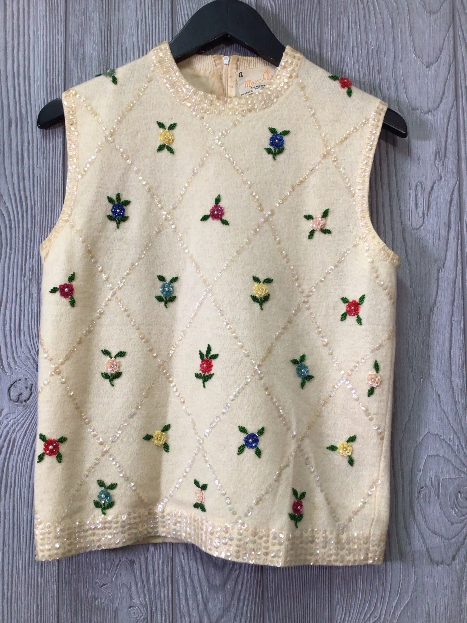 Vintage Angora Sequined Vest Size Small