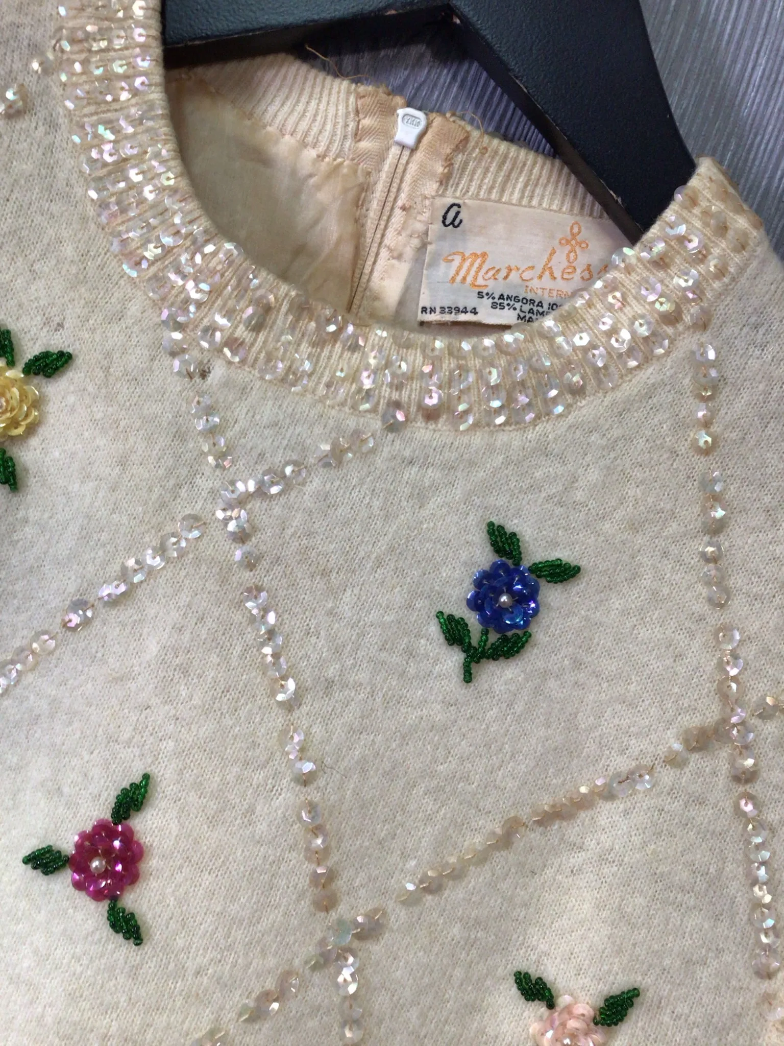 Vintage Angora Sequined Vest Size Small