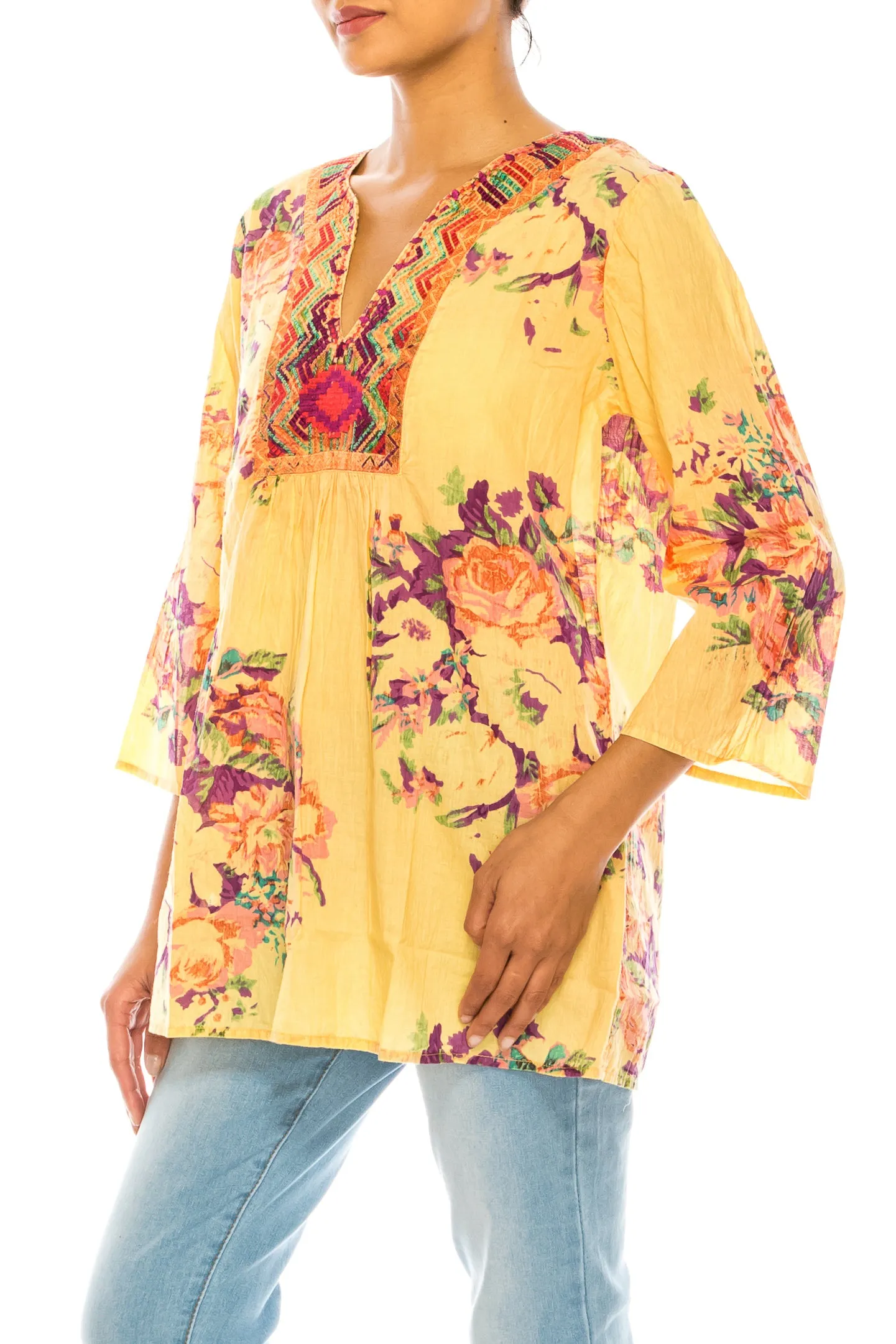 Vintage Boho Floral Tunic with Embroidery