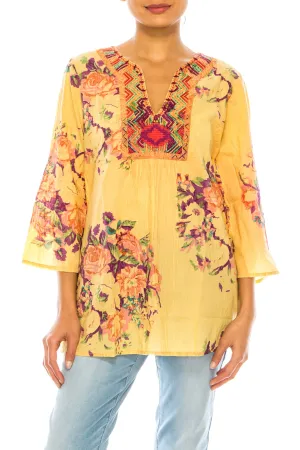 Vintage Boho Floral Tunic with Embroidery