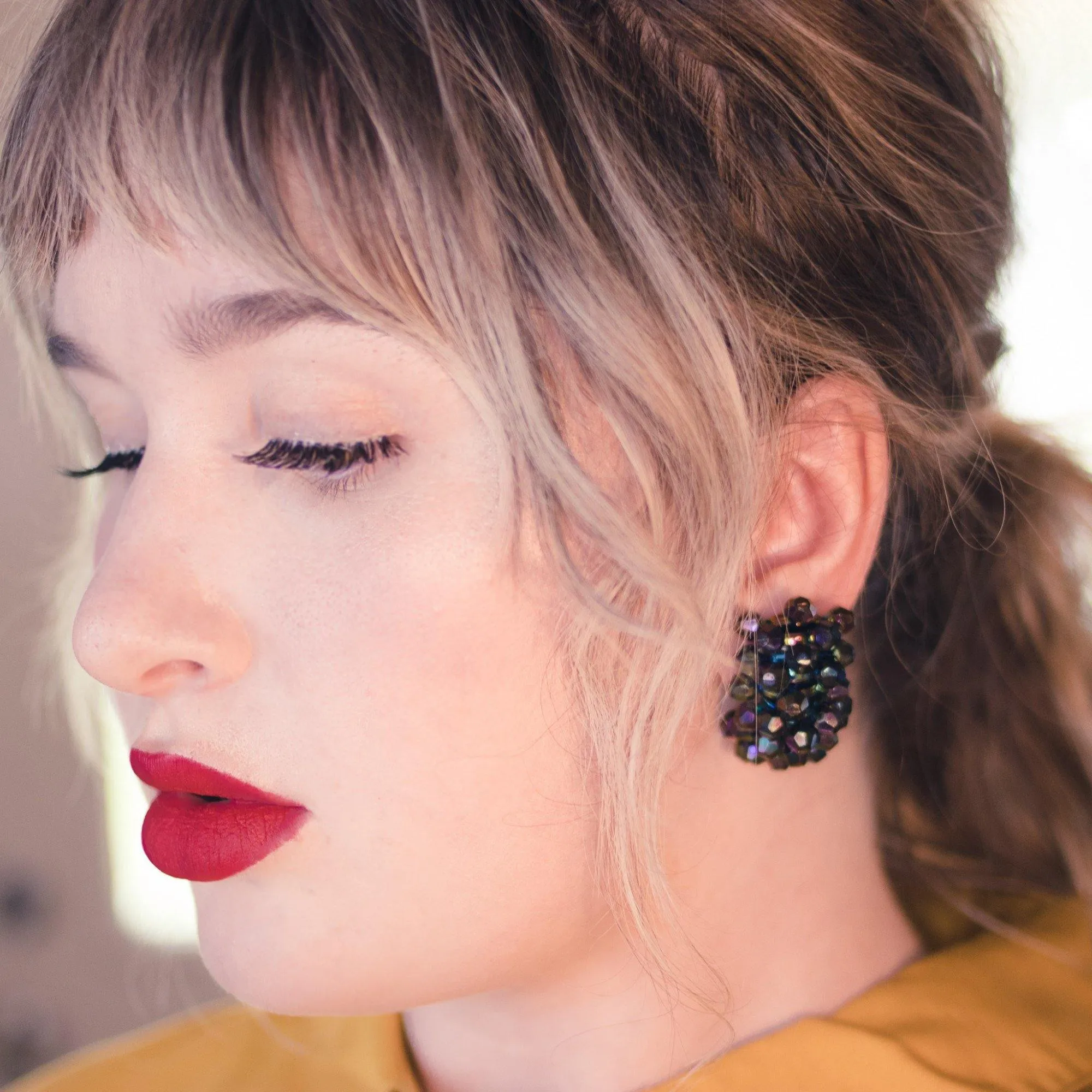 Vintage Dark Iridescent Aurora Borealis Statement Earrings