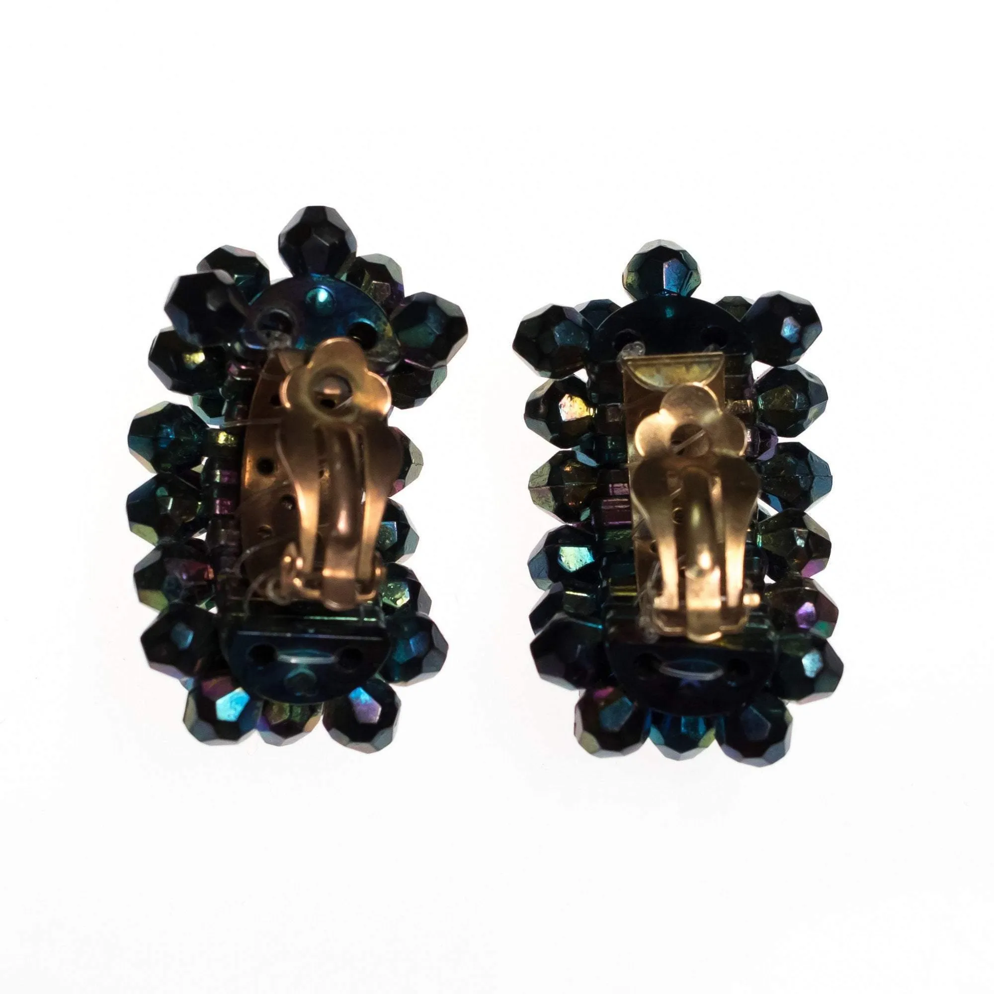 Vintage Dark Iridescent Aurora Borealis Statement Earrings
