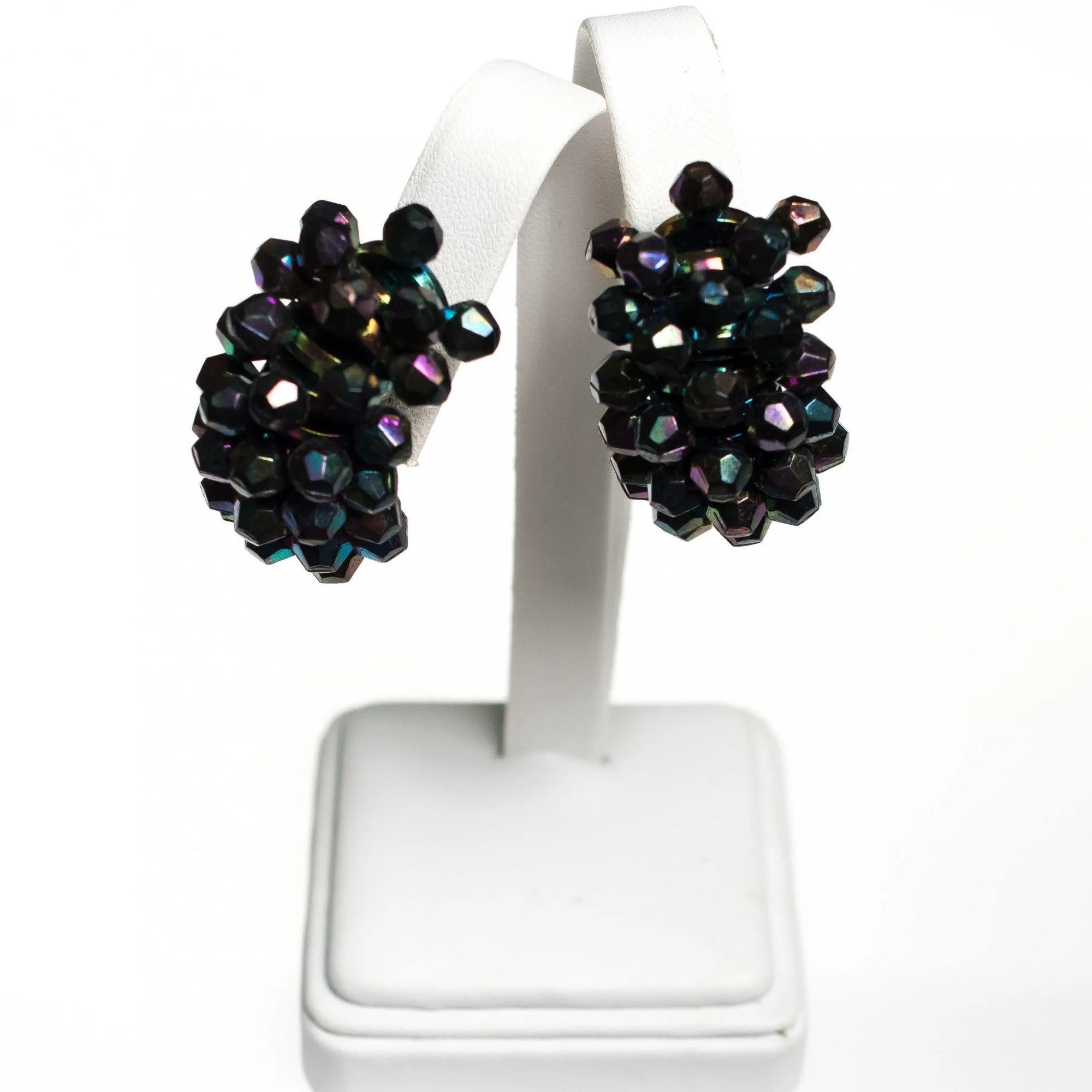 Vintage Dark Iridescent Aurora Borealis Statement Earrings