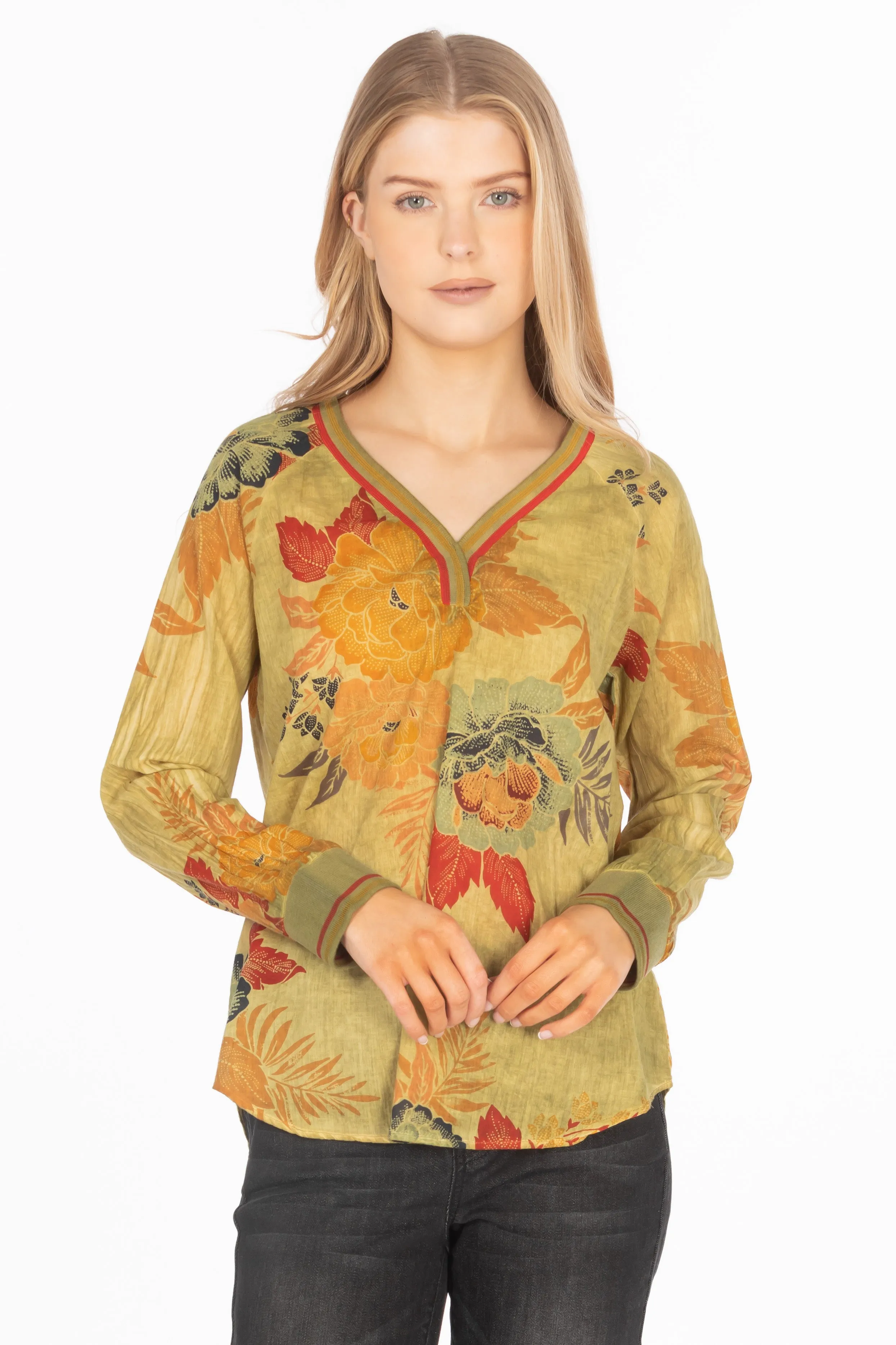 Vintage Floral Printed V-neck Tunic