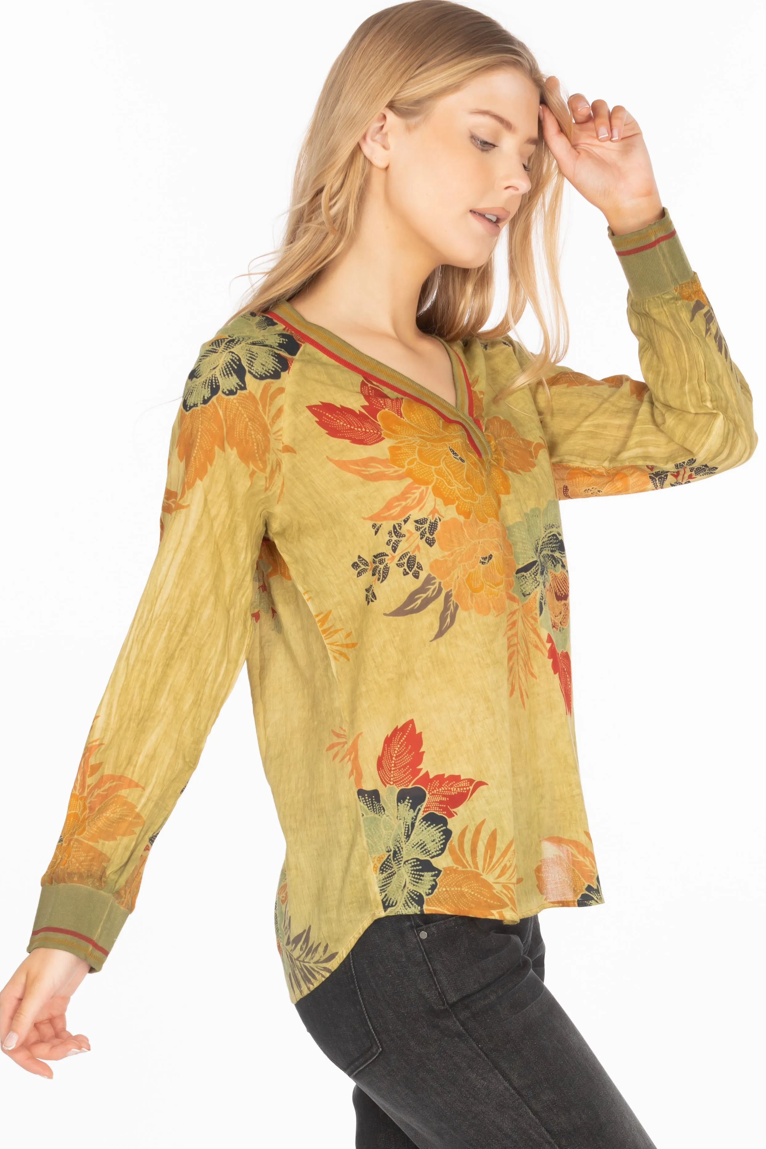 Vintage Floral Printed V-neck Tunic