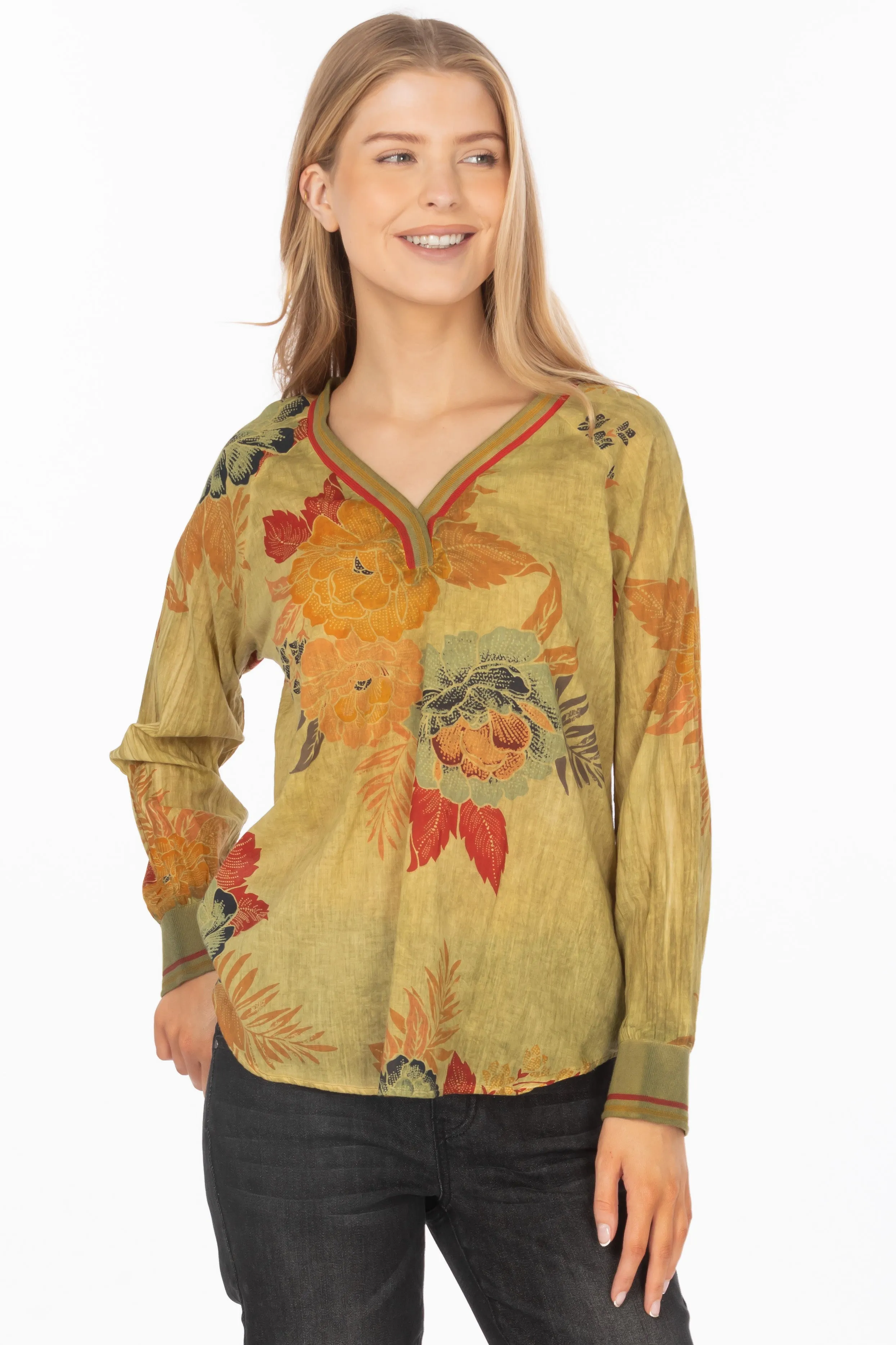Vintage Floral Printed V-neck Tunic