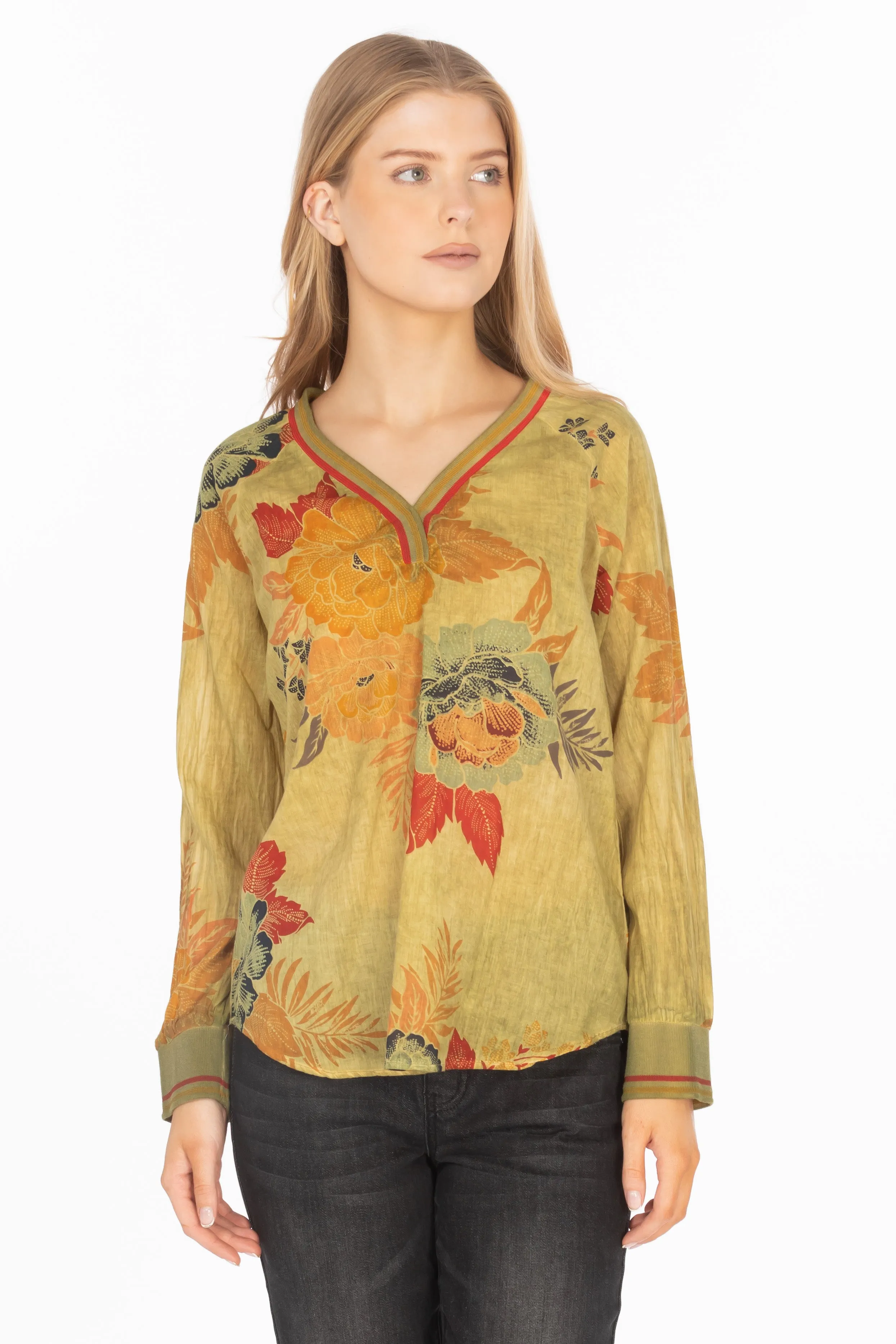Vintage Floral Printed V-neck Tunic