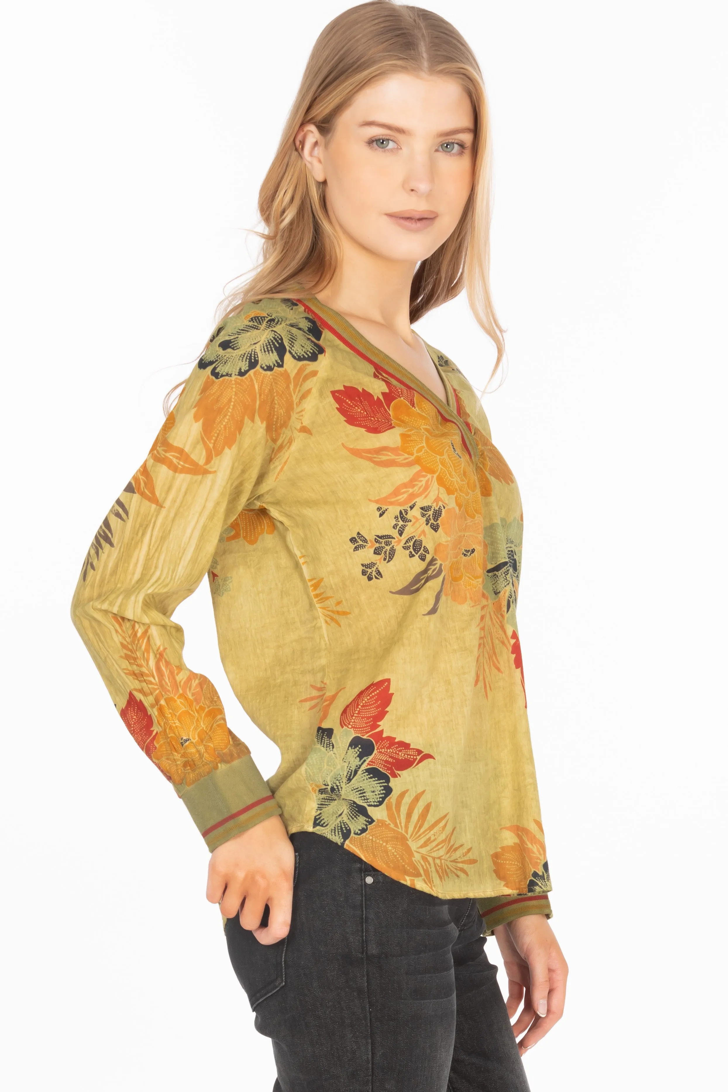 Vintage Floral Printed V-neck Tunic