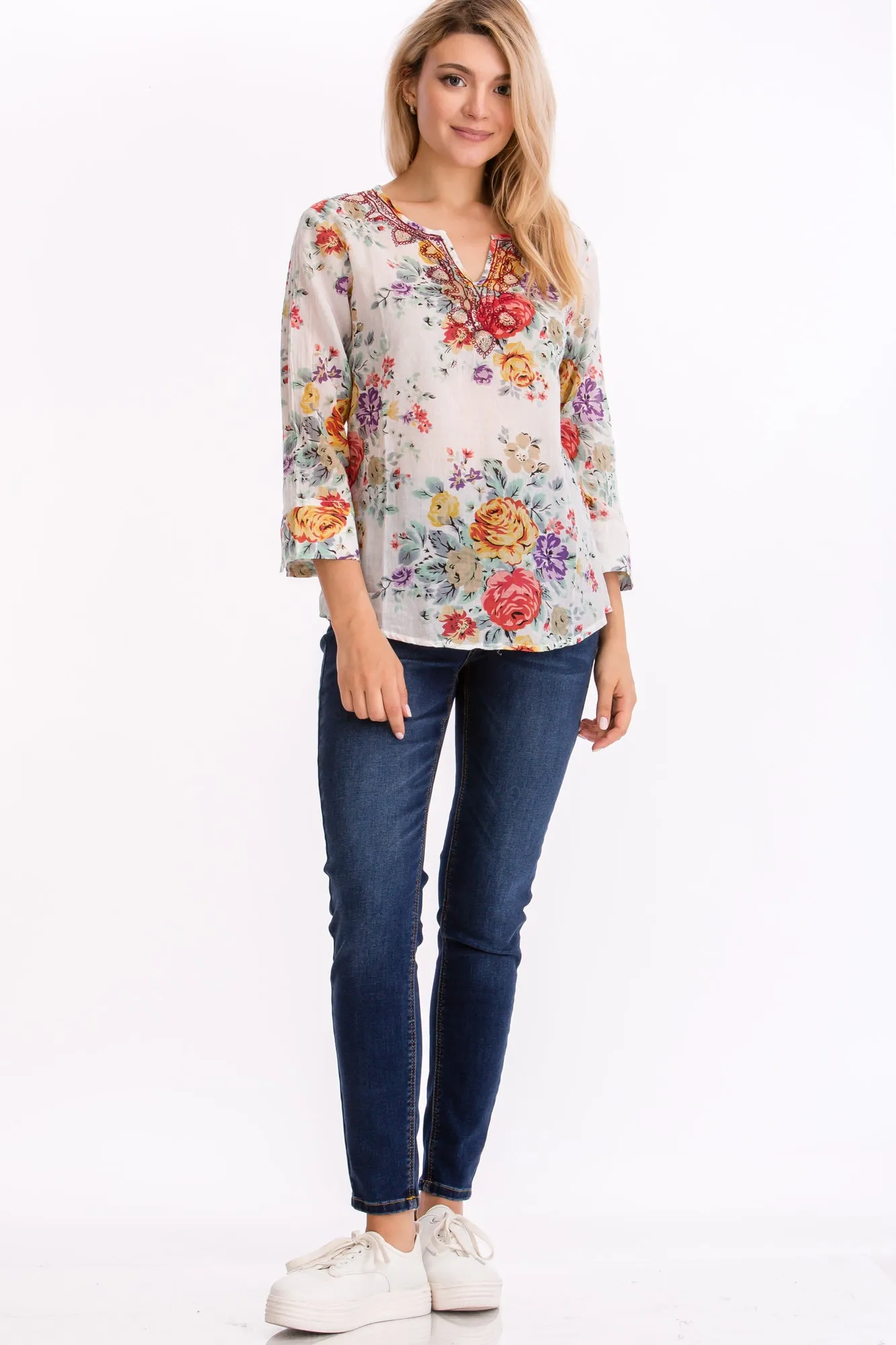Vintage Floral Tunic with Embroidery