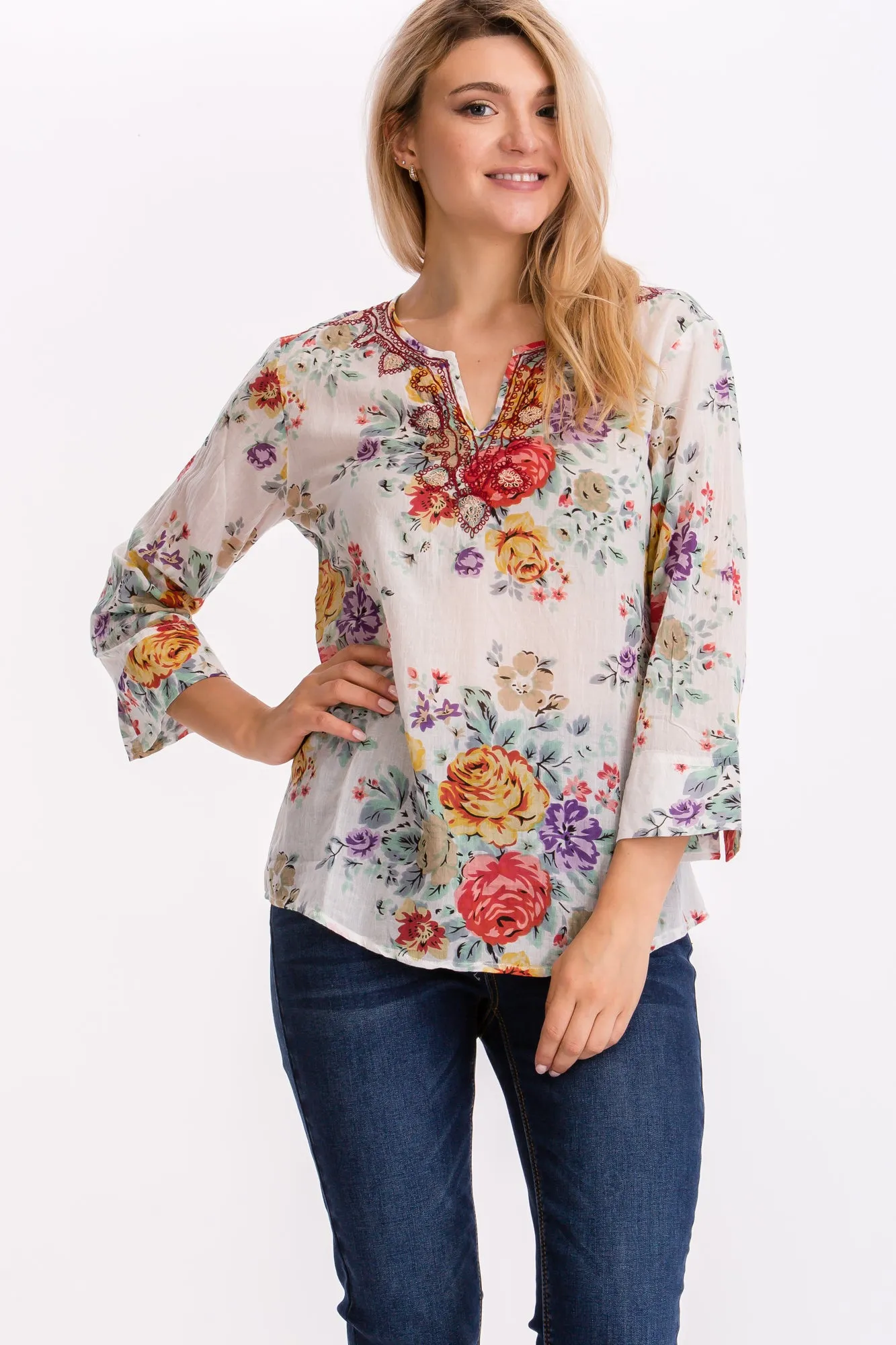 Vintage Floral Tunic with Embroidery