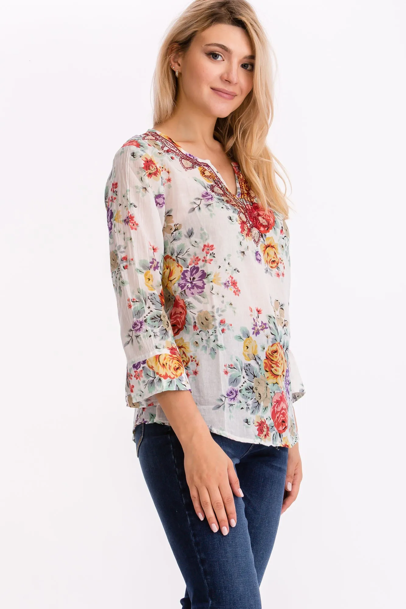 Vintage Floral Tunic with Embroidery