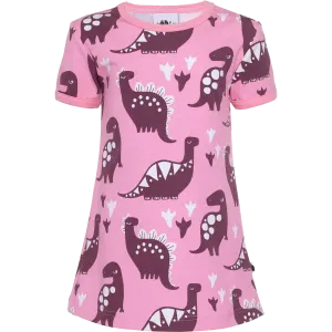 VIOLA Short Sleeve Tunic - Dinosaurs in Light Pink and Beetroot