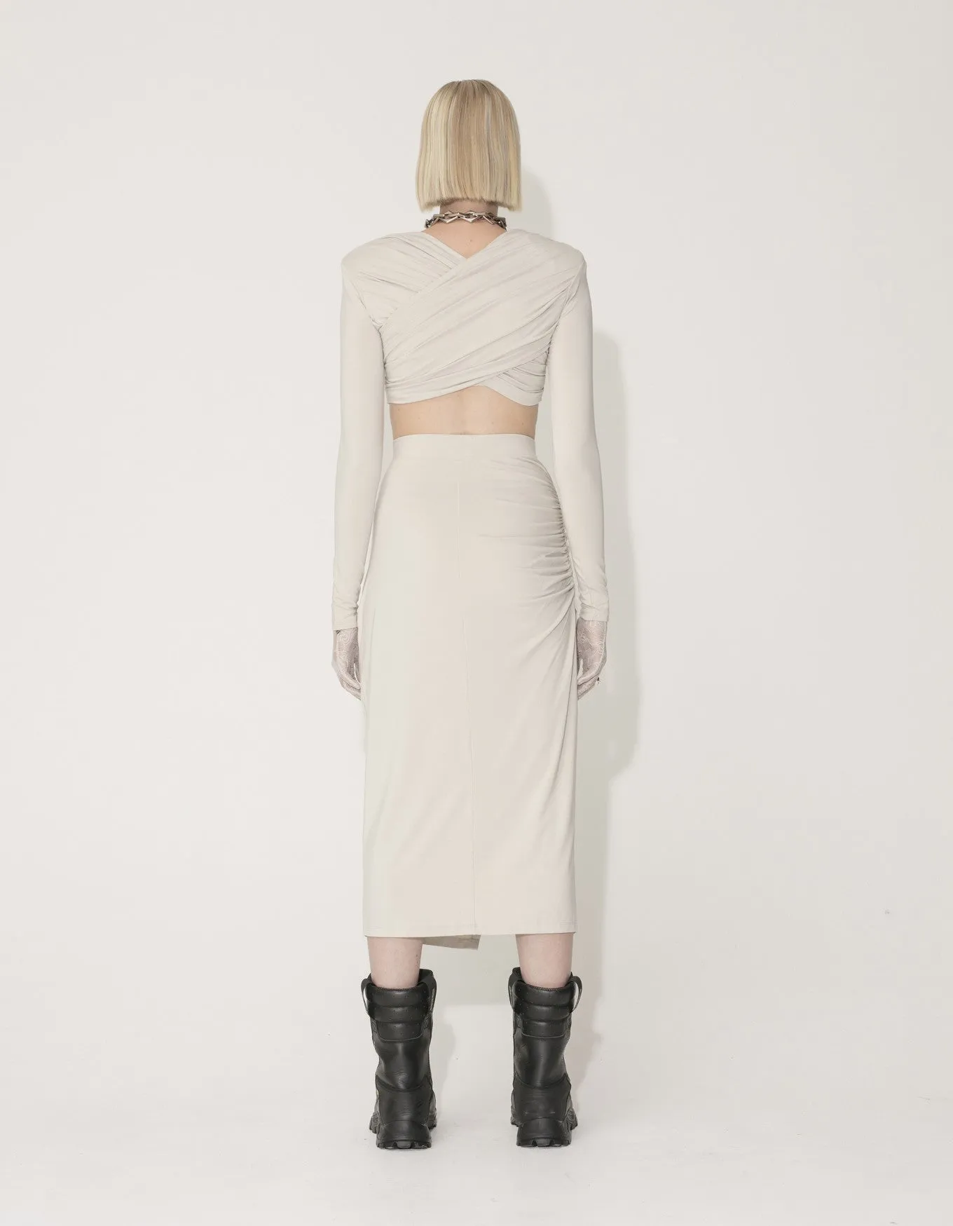 Viscose Jersey Stretch Cropped Long Sleeve | Light Sand