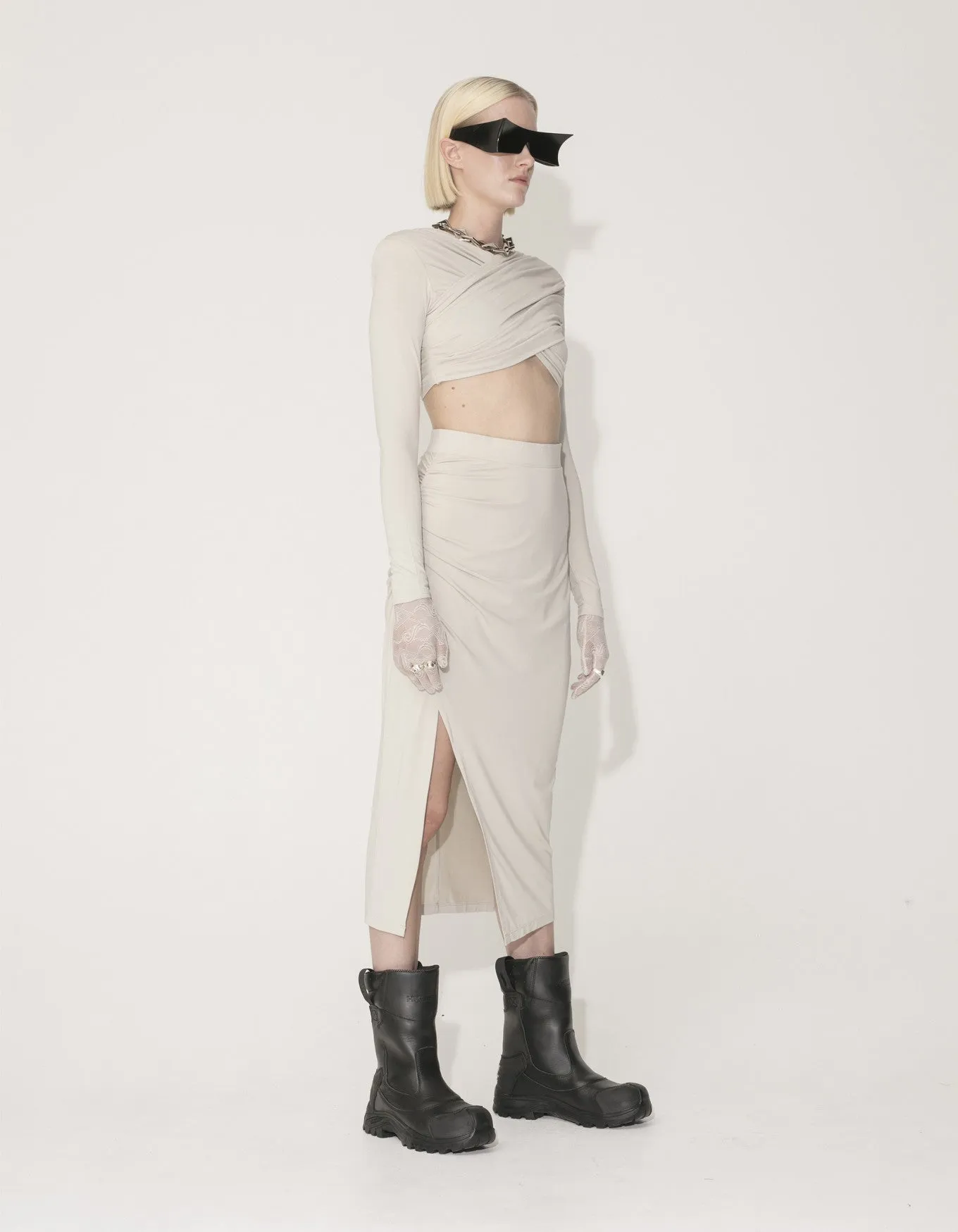 Viscose Jersey Stretch Cropped Long Sleeve | Light Sand
