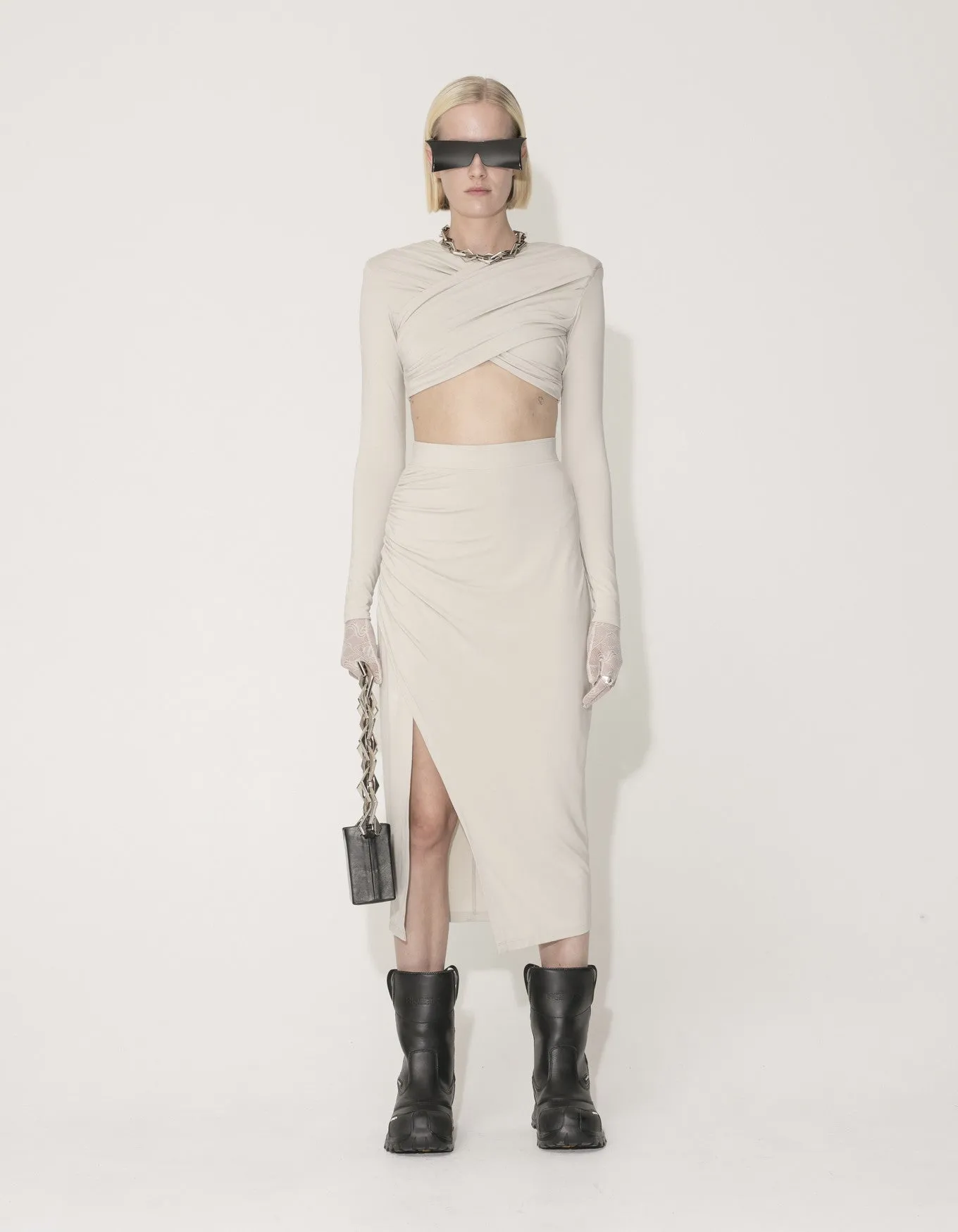 Viscose Jersey Stretch Cropped Long Sleeve | Light Sand