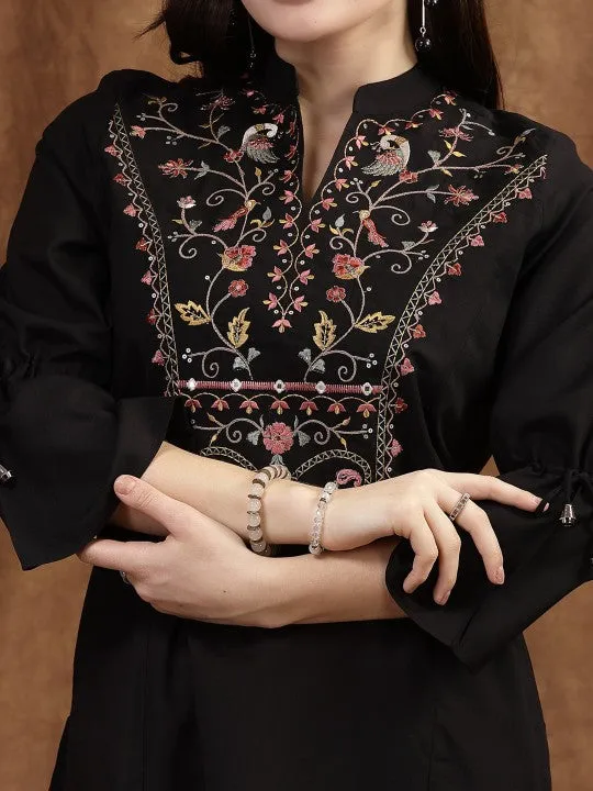 Viscose Rayon Mandarin Collar Embroidered Tunic