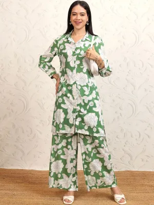 Vishudh Floral Printed Shirt Collar Tunic With Palazzos