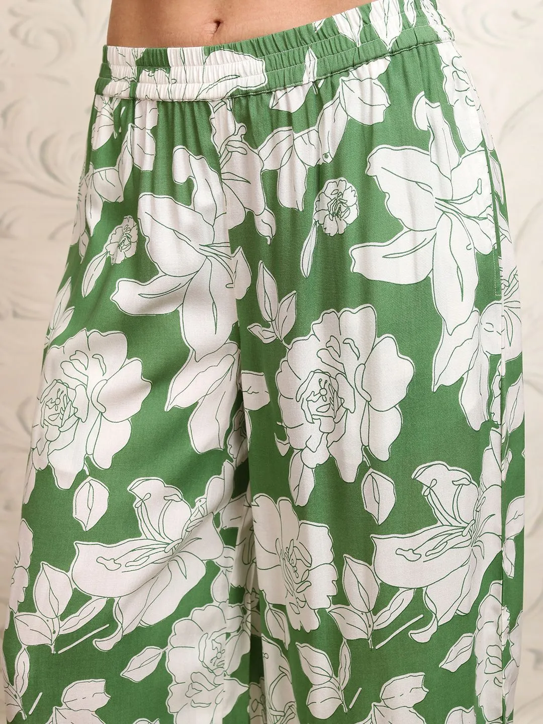 Vishudh Floral Printed Shirt Collar Tunic With Palazzos