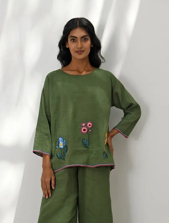 Vittoria olive green embroidered top