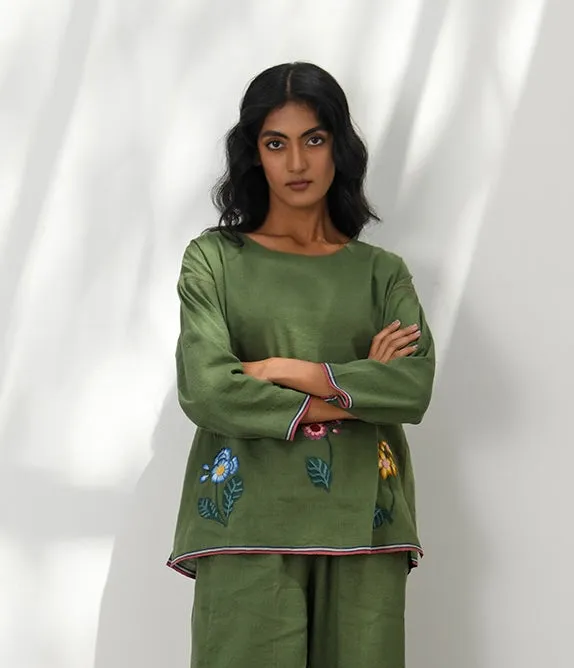 Vittoria olive green embroidered top