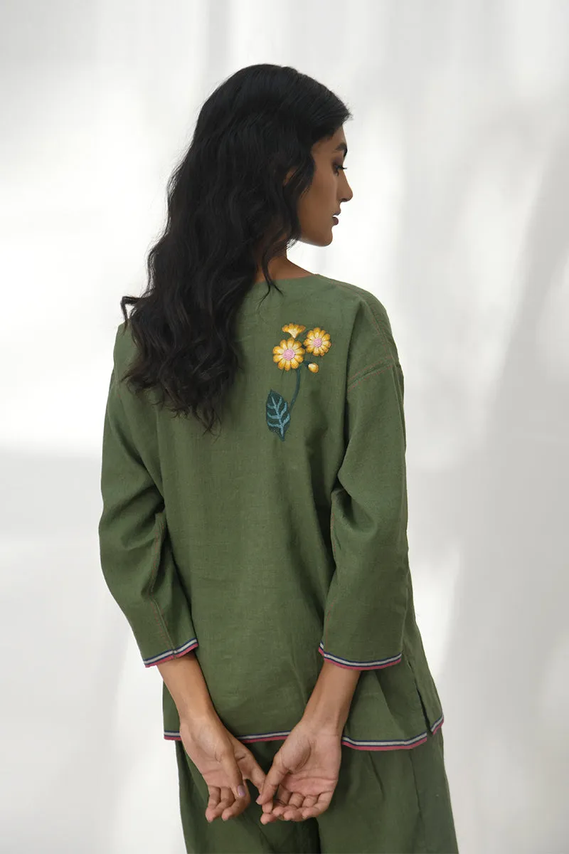 Vittoria olive green embroidered top