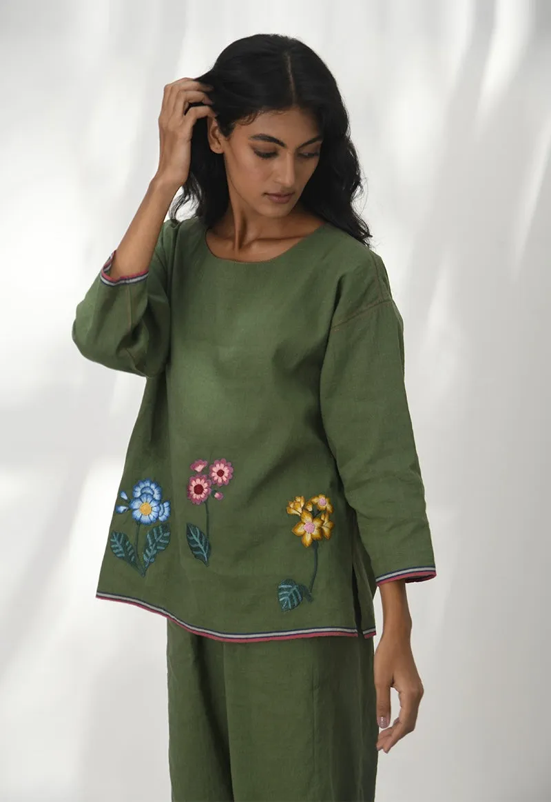 Vittoria olive green embroidered top