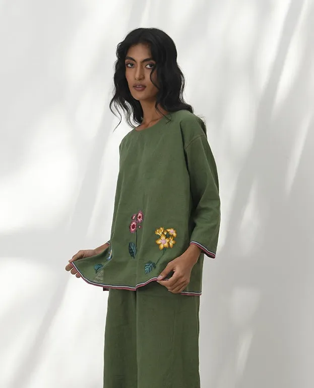 Vittoria olive green embroidered top