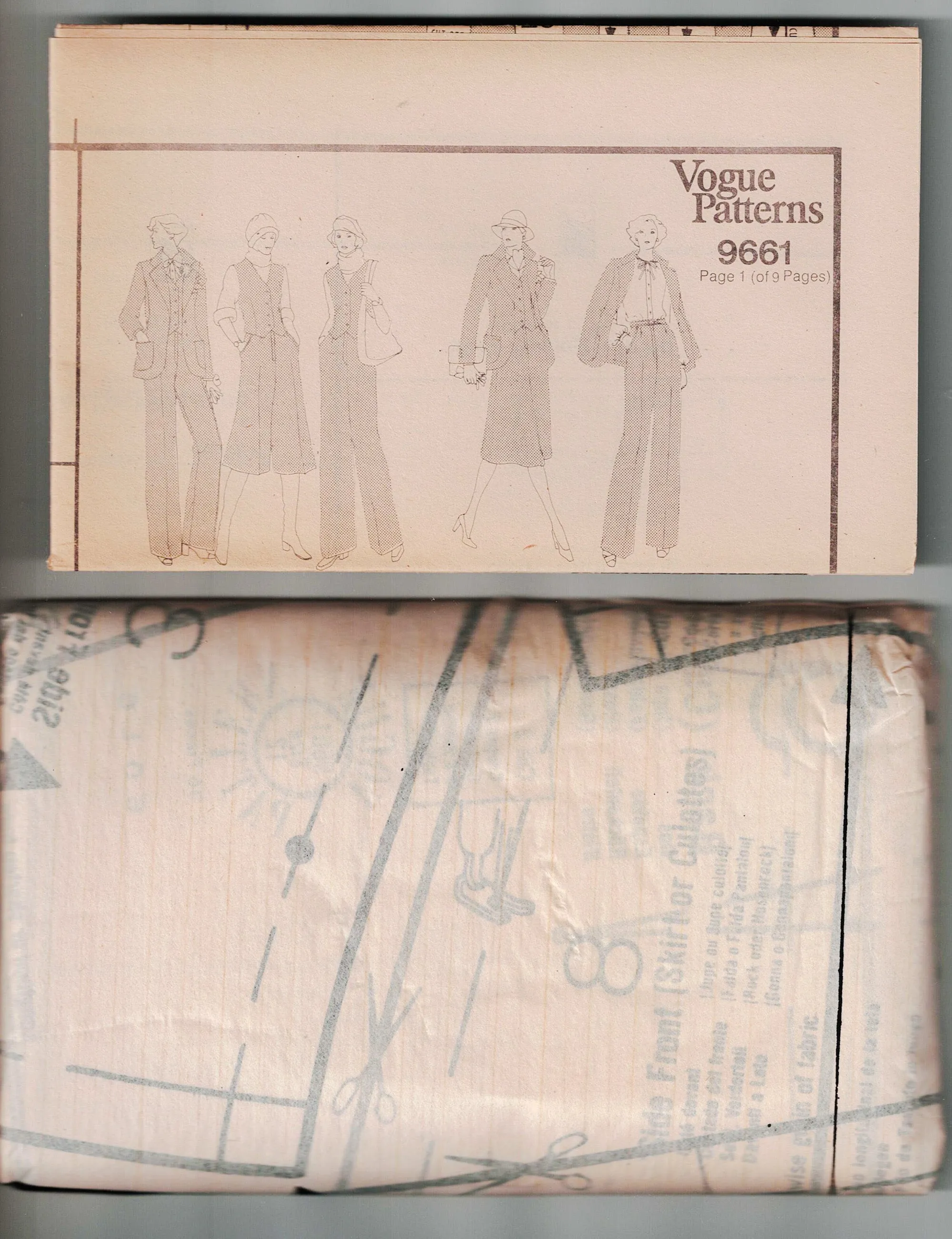 Vogue 9661 Womens Wide Lapel Jacket Vest Culottes Skirt & Pants 1970s Vintage Sewing Pattern Size 12 Bust 34 Inches UNCUT Factory Folded