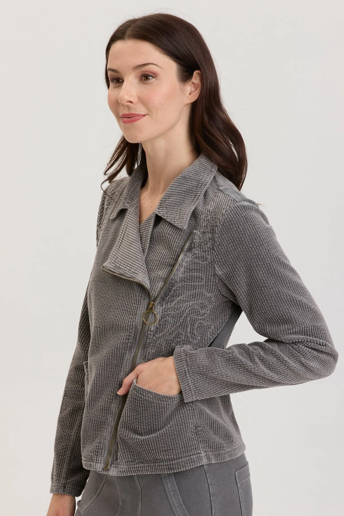 Voni Embroidered Moto Jacket