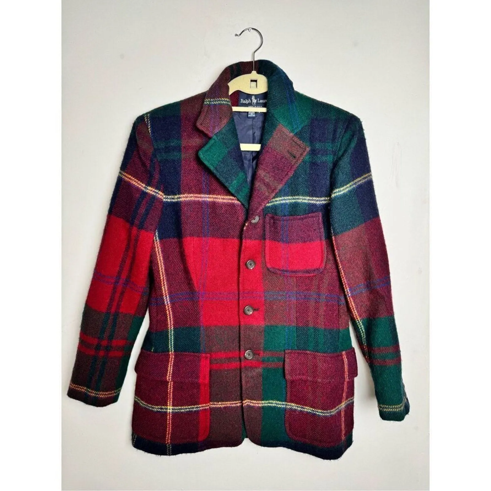 VTG Ralph Lauren Women's Tartan Wool Plaid Blazer - Equestrian, Size 8 (RARE)