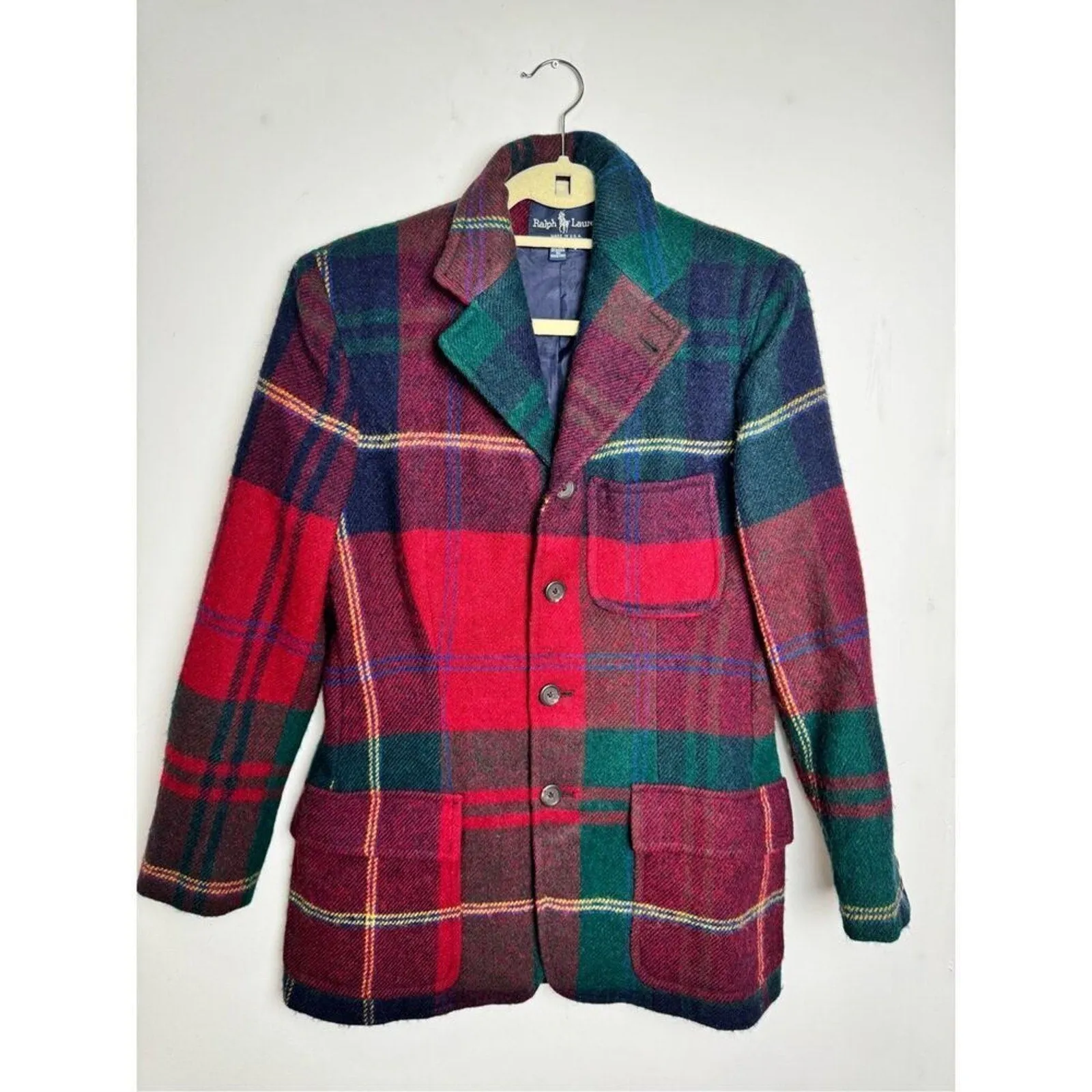 VTG Ralph Lauren Women's Tartan Wool Plaid Blazer - Equestrian, Size 8 (RARE)