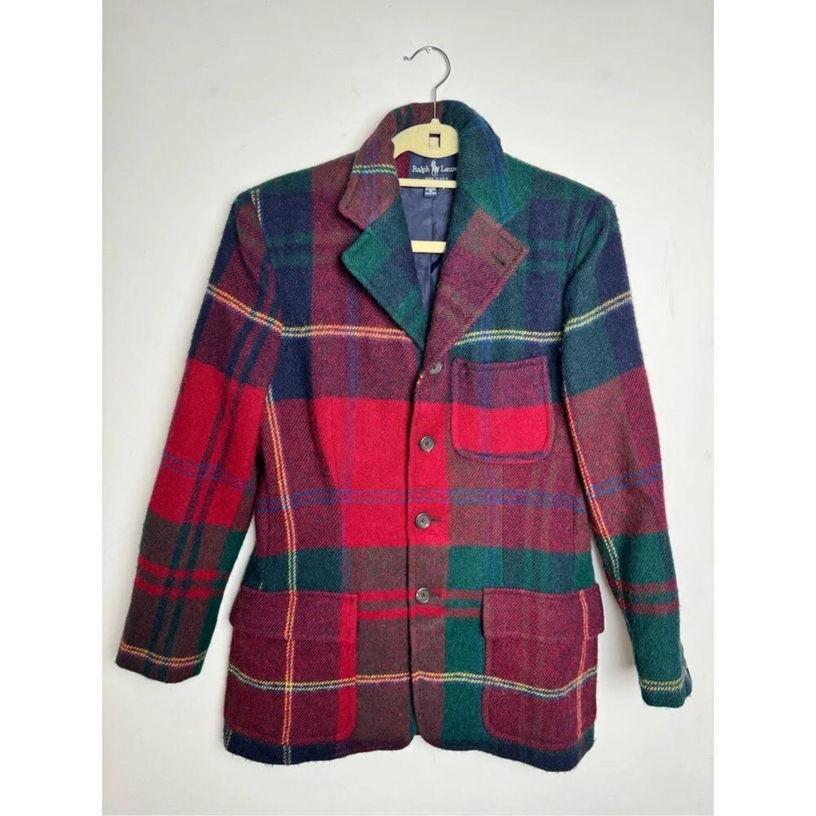 VTG Ralph Lauren Women's Tartan Wool Plaid Blazer - Equestrian, Size 8 (RARE)