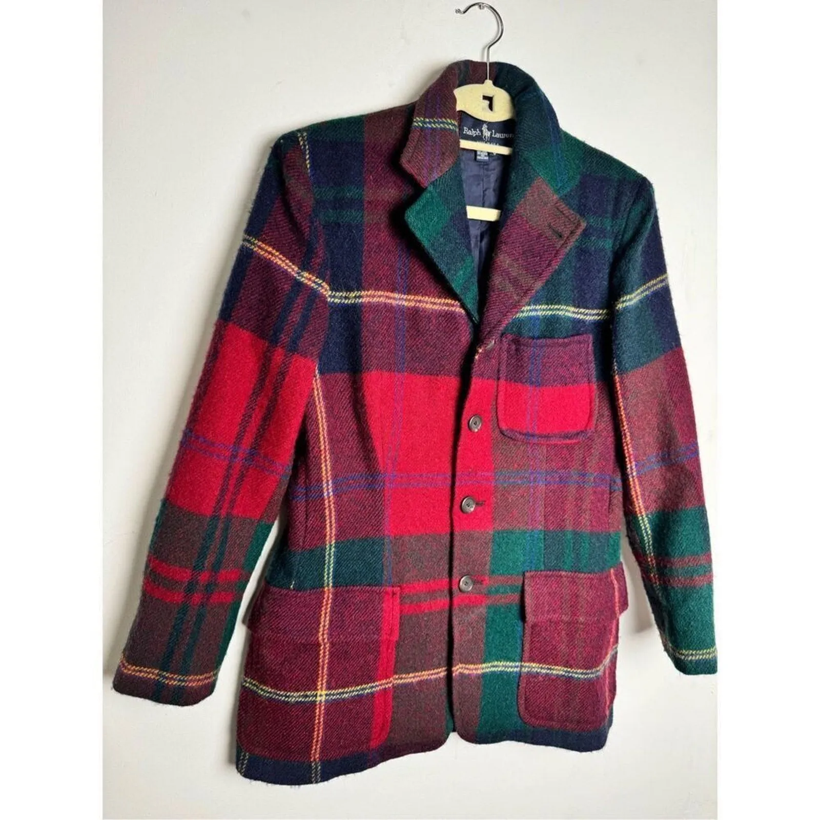 VTG Ralph Lauren Women's Tartan Wool Plaid Blazer - Equestrian, Size 8 (RARE)