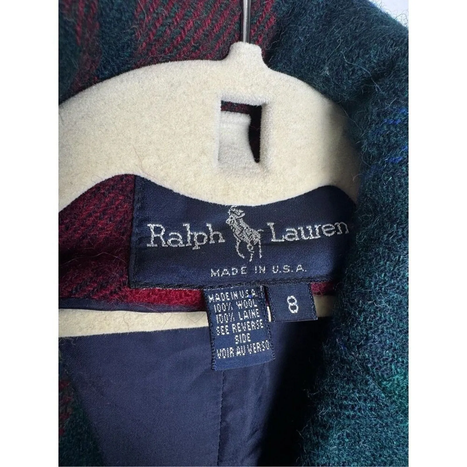 VTG Ralph Lauren Women's Tartan Wool Plaid Blazer - Equestrian, Size 8 (RARE)