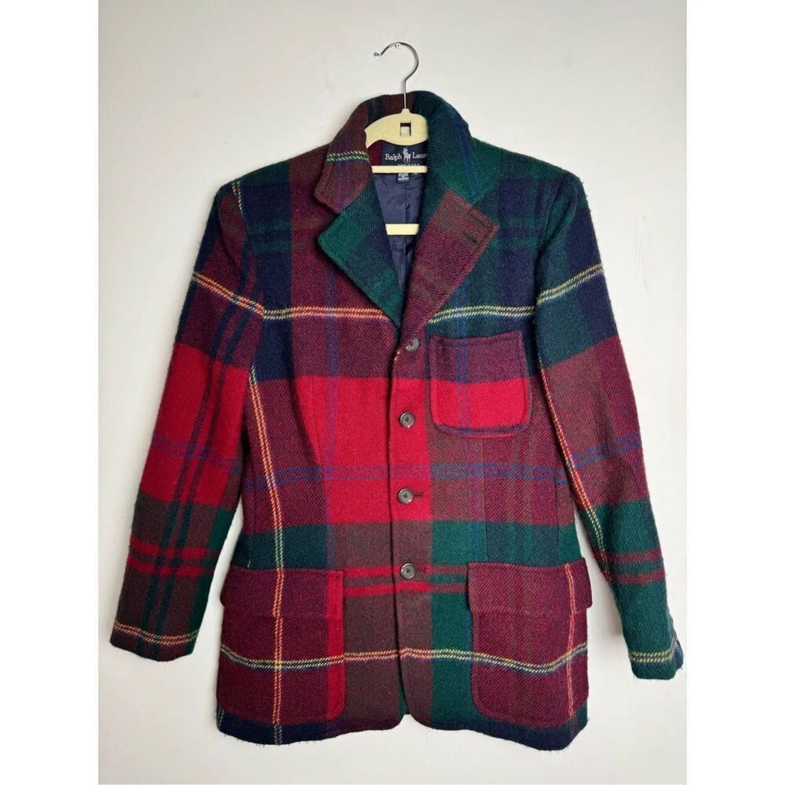 VTG Ralph Lauren Women's Tartan Wool Plaid Blazer - Equestrian, Size 8 (RARE)