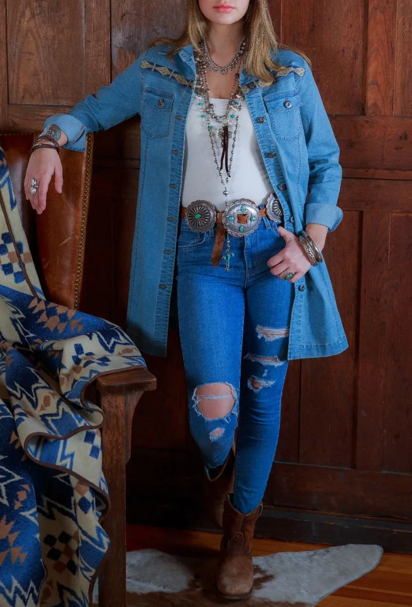 Washed Denim Ginny Tunic with Aztec Detail