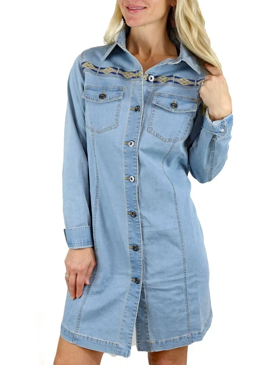 Washed Denim Ginny Tunic with Aztec Detail