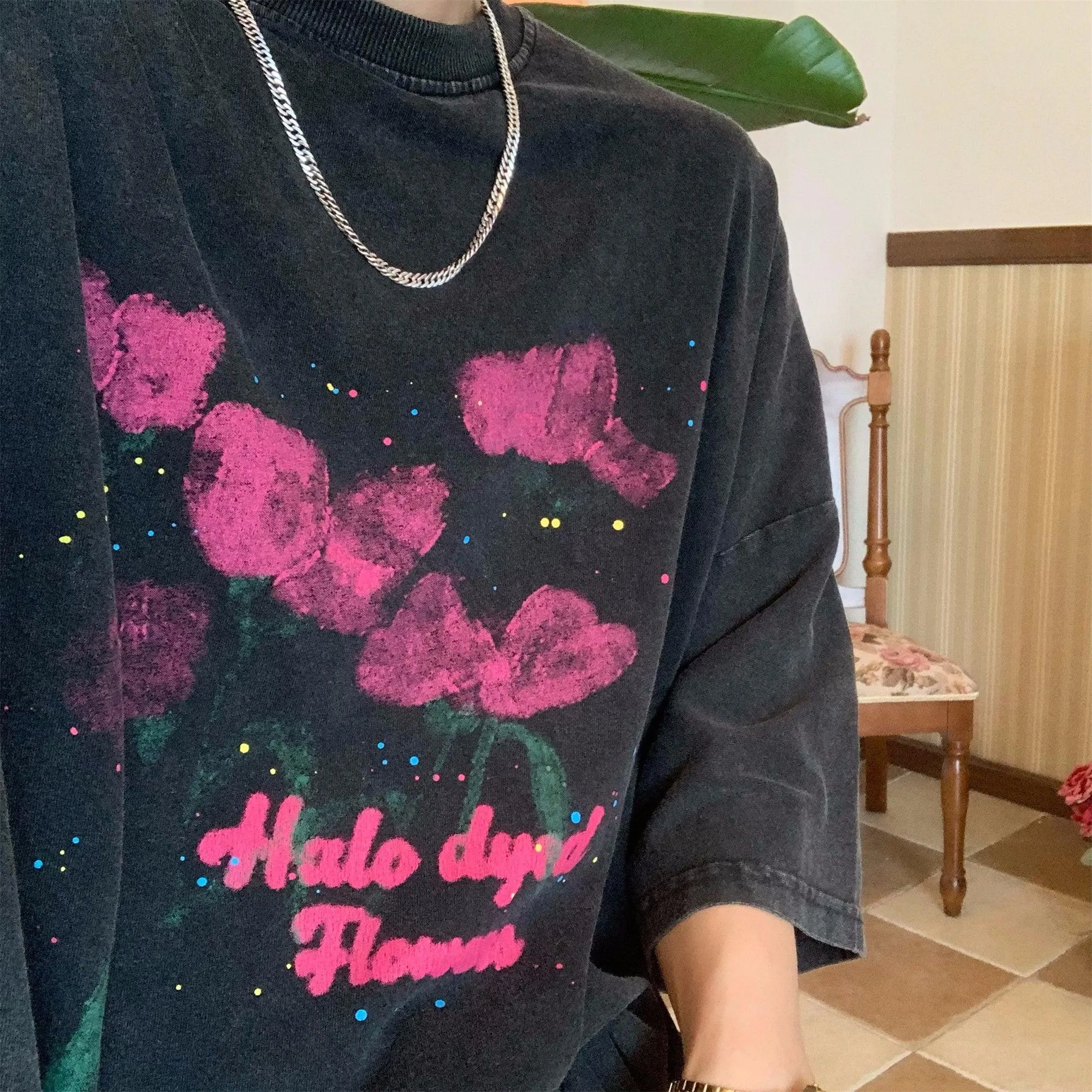 Washed Print Short-sleeved T-shirt