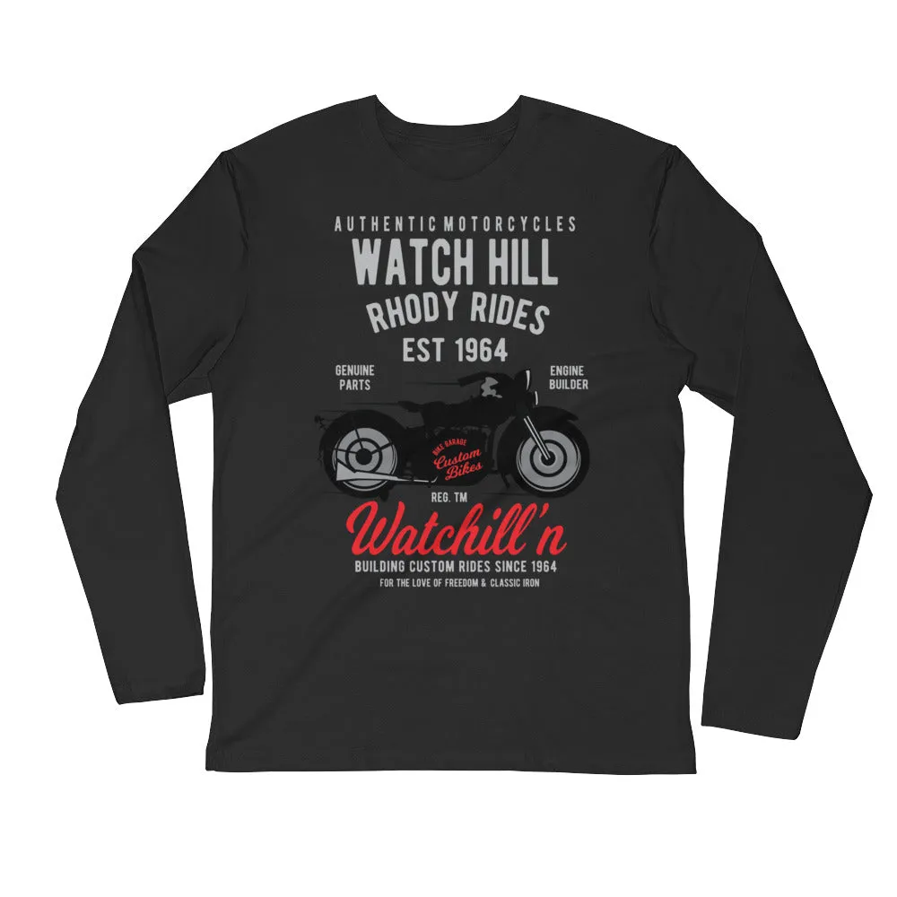 Watchill’n ‘Rhody Rides’ Premium Long Sleeve Fitted Crew (Grey/Red)