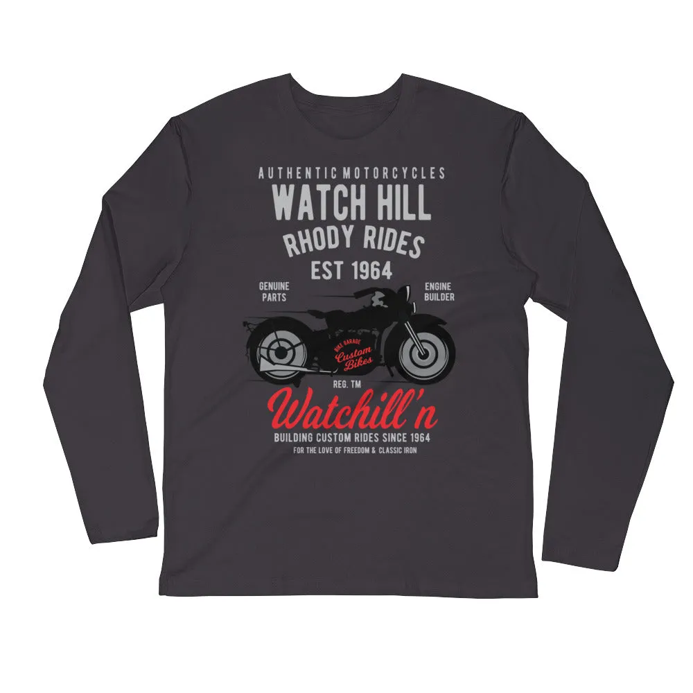 Watchill’n ‘Rhody Rides’ Premium Long Sleeve Fitted Crew (Grey/Red)