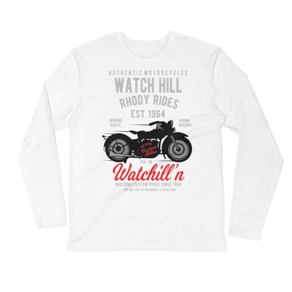 Watchill’n ‘Rhody Rides’ Premium Long Sleeve Fitted Crew (Grey/Red)