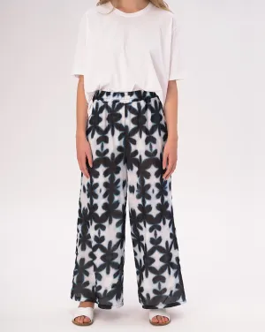 Watercolor Big Floral Elastic Waist Cotton Palazzo Pants