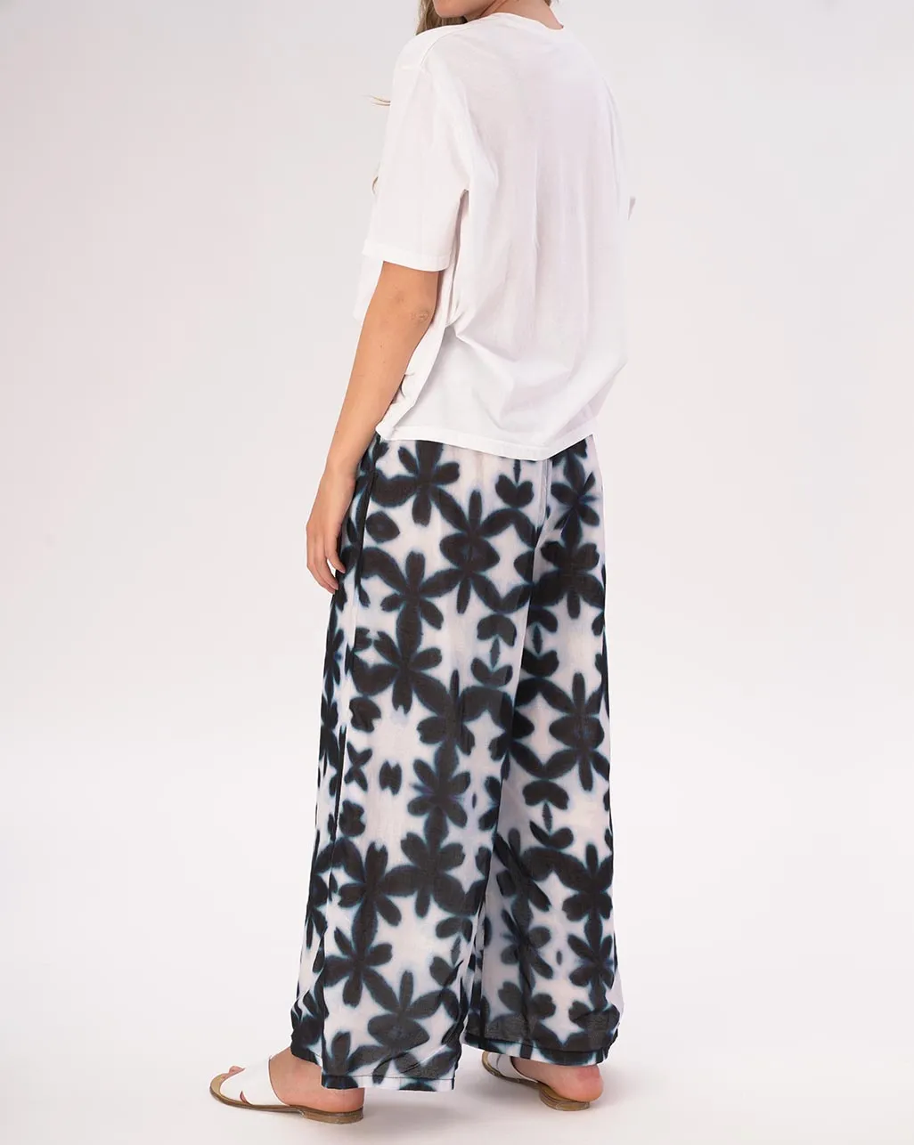 Watercolor Big Floral Elastic Waist Cotton Palazzo Pants