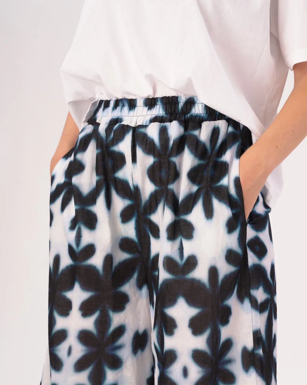 Watercolor Big Floral Elastic Waist Cotton Palazzo Pants