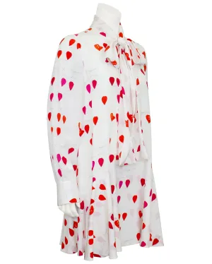 White and Red Silk Heart Print Dress