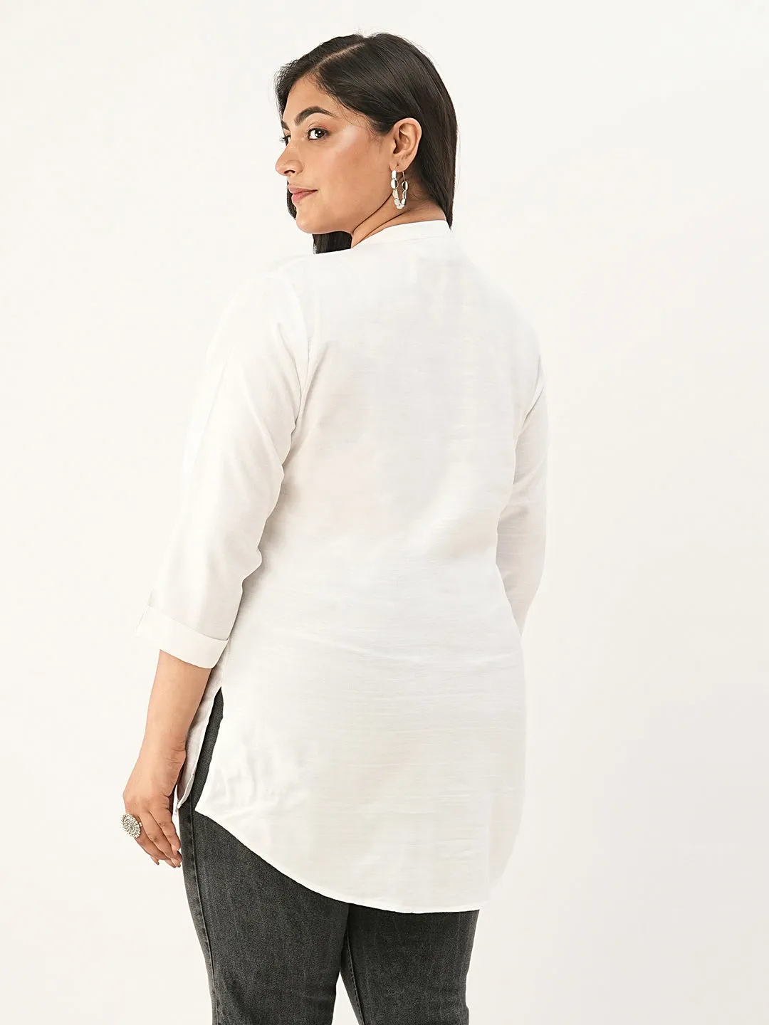 White Comfort Fit Rayon Tunics for Women Online in India Hip Length Straight - Zola